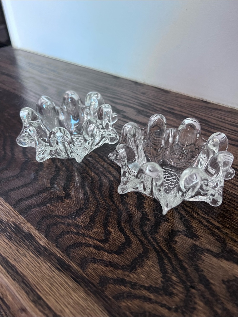 Set of 2 Vintage Clear Art Glass Star Starburst Ashtray or Candle Holder